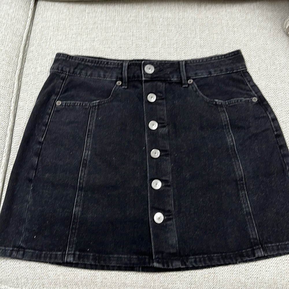 American Eagle black denim button-fly mini skirt